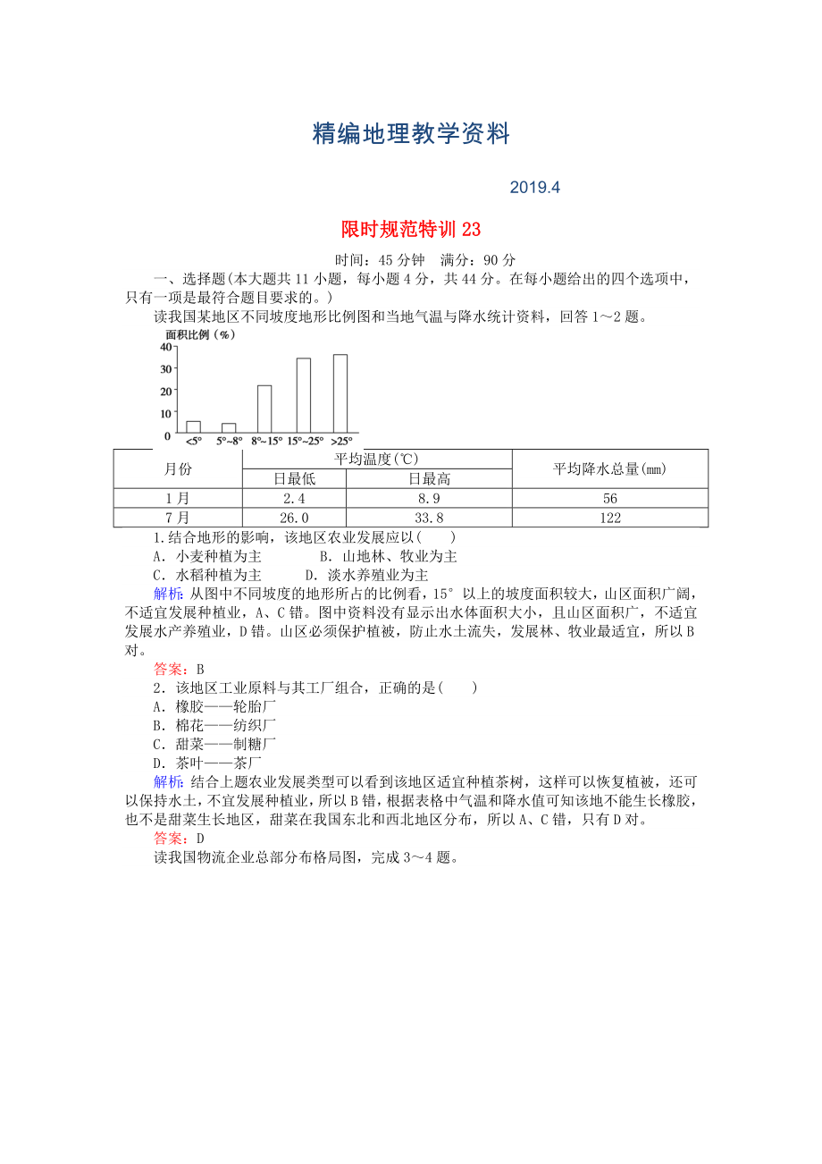 精編高考地理總復(fù)習(xí) 限時(shí)規(guī)范特訓(xùn)：23_第1頁(yè)