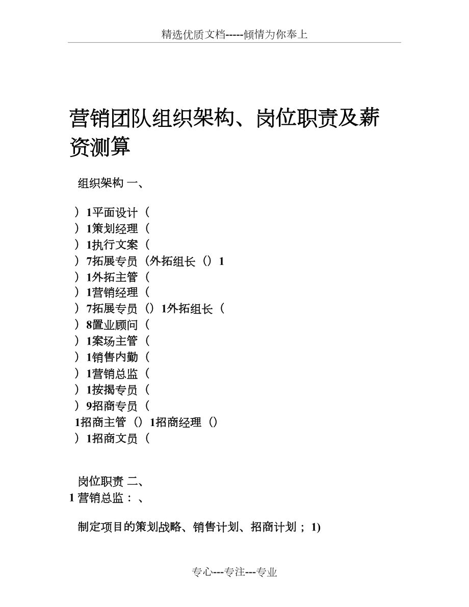 营销团队组织架构、岗位职责及薪资测算_第1页