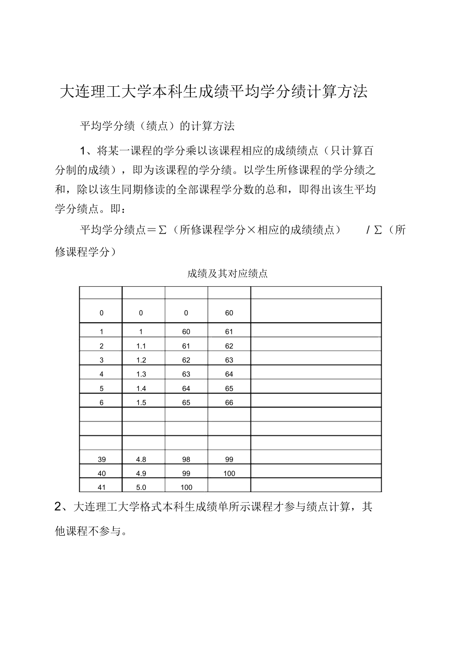 大连理工大学本科生成绩平均学分绩计算方法_第1页