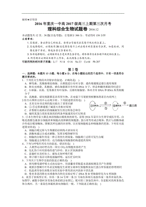 重庆市高三上学期第三次12月月考理综生物试题Word版含答案