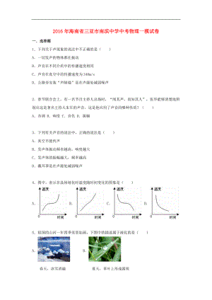 海南省三亚市中考物理一模试卷含解析