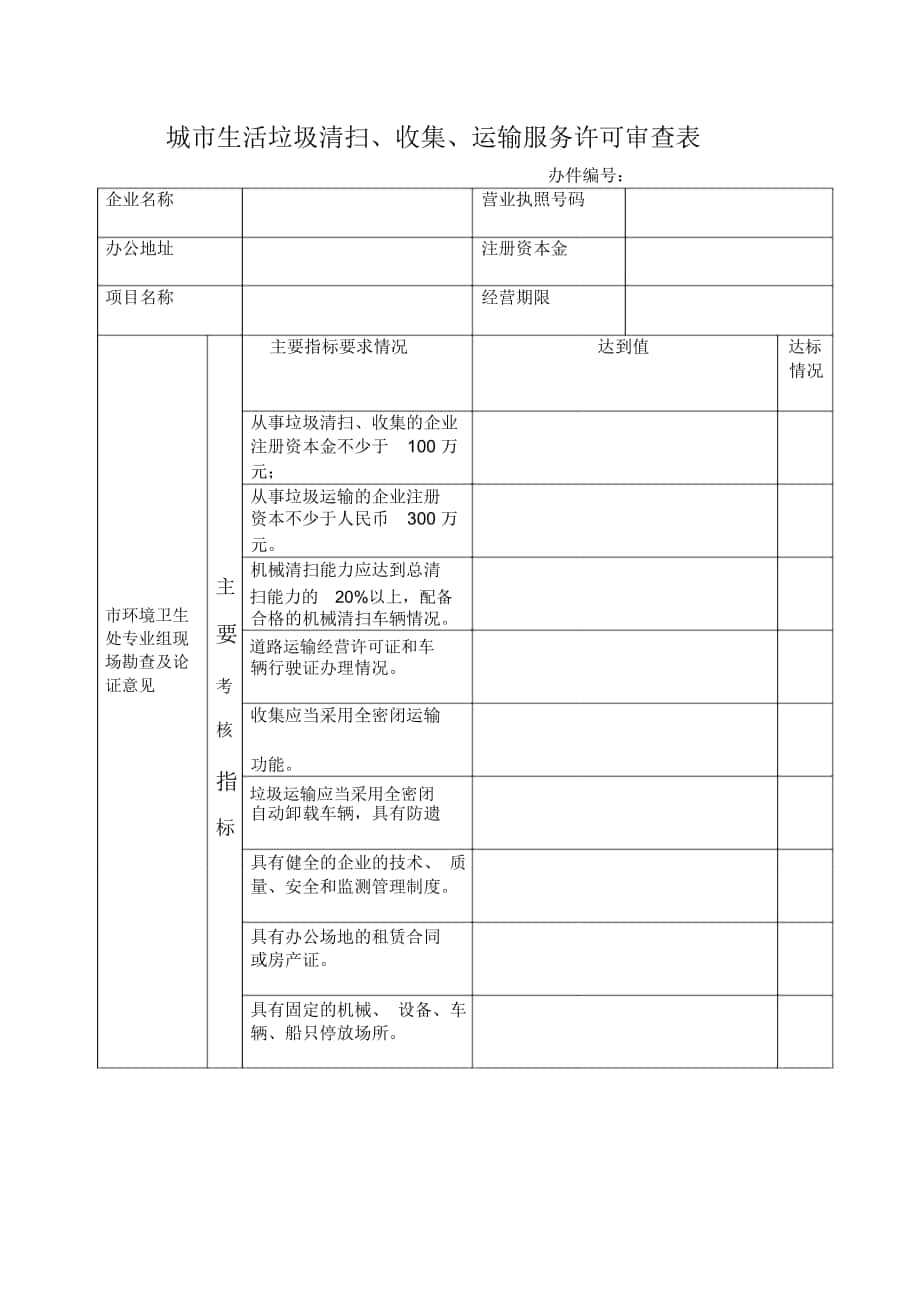 城生活垃圾清扫收集运输服务许可审查表_第1页