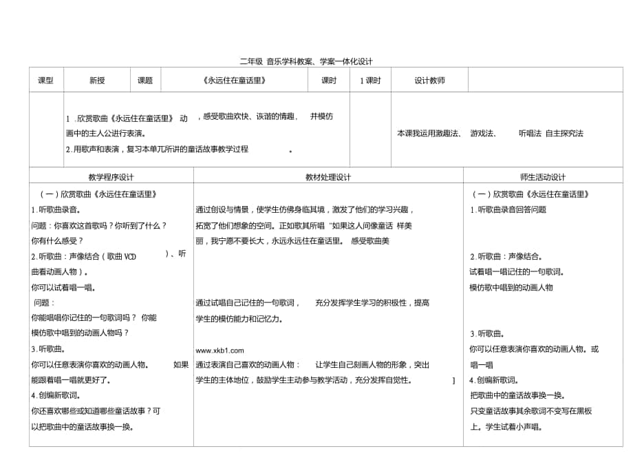 音樂(lè)教案《永遠(yuǎn)住在童話(huà)里》_第1頁(yè)