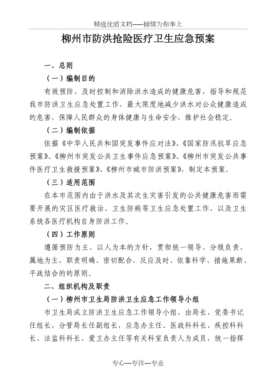 柳州市防洪抢险医疗卫生应急预案_第1页