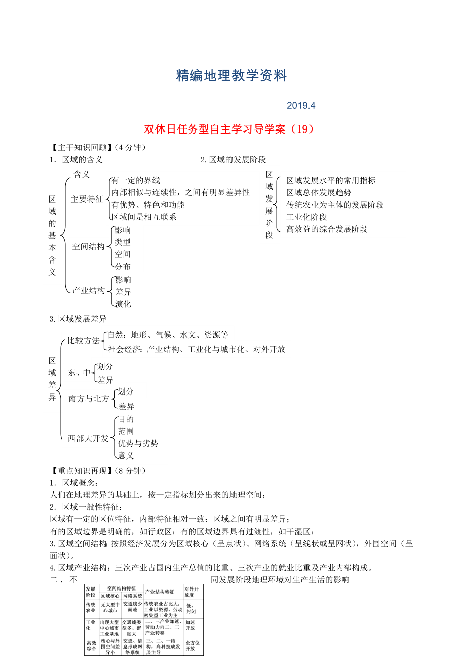 精編江蘇省海門市包場高級中學(xué)高一地理 雙休日任務(wù)型自主學(xué)習(xí)導(dǎo)學(xué)案19_第1頁