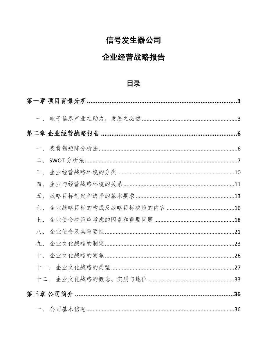 信号发生器公司企业经营战略报告【参考】_第1页