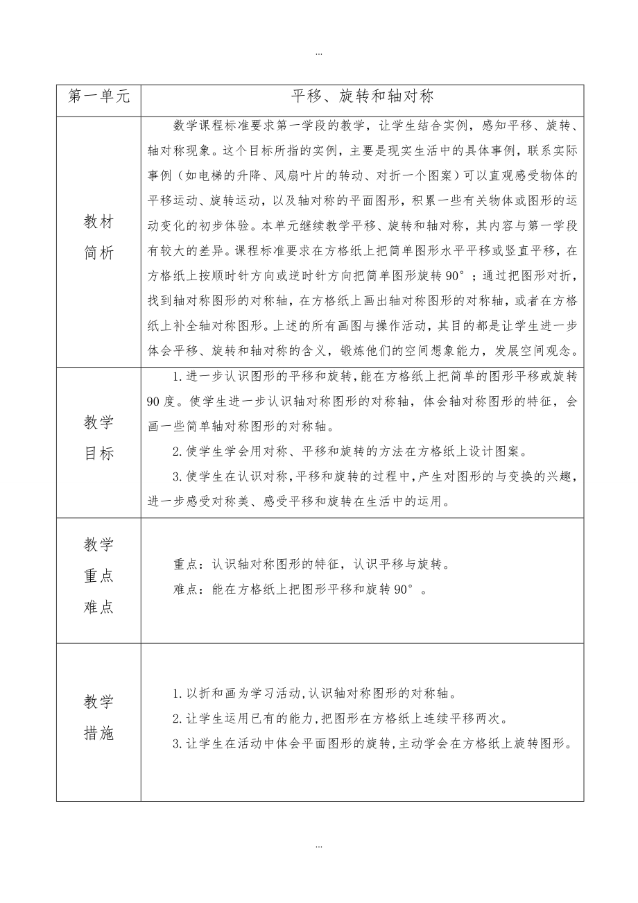 【蘇教版】四年級(jí)下冊(cè)數(shù)學(xué)：配套教案設(shè)計(jì) 第一單元第一單元 教材分析_第1頁(yè)