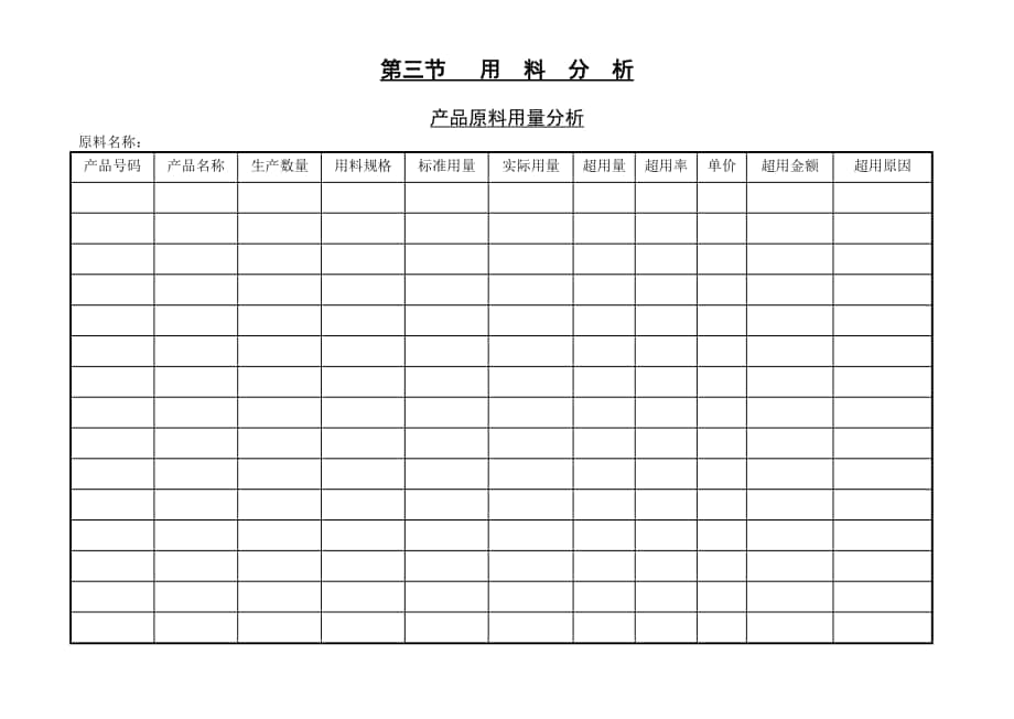 企業(yè)管理表格-第三節(jié) 用 料 分 析_第1頁(yè)