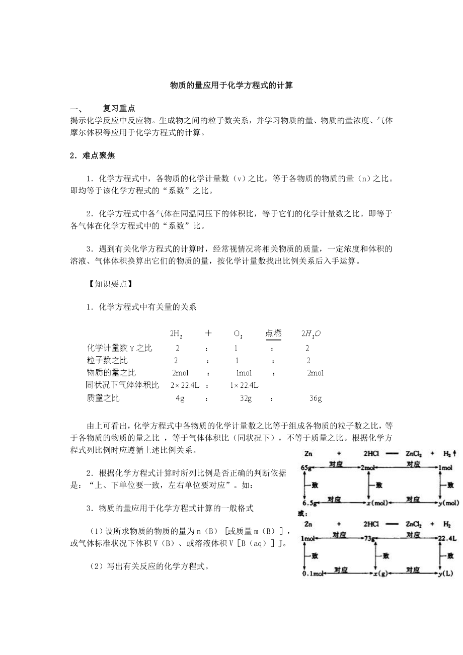 初中化学复习专题物质的量应用于化学方程式的计算_第1页