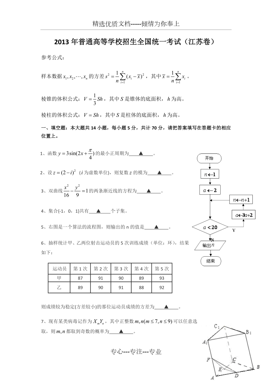 2013年江苏高考数学试题和答案_第1页