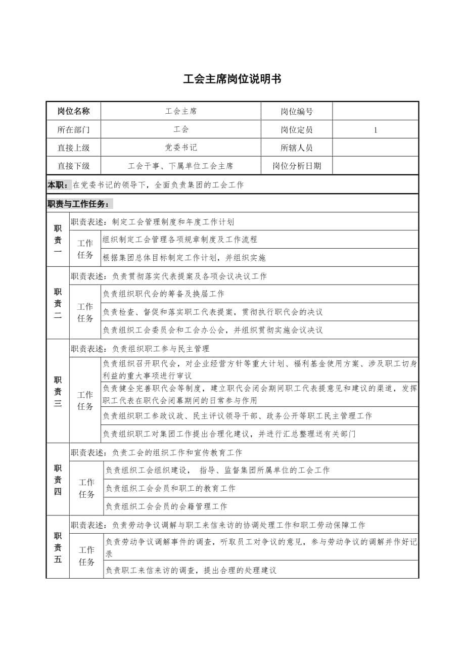 工会主席岗位说明书_第1页