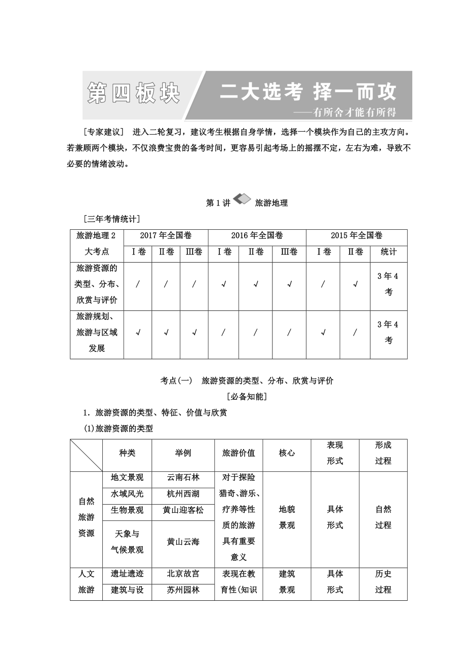 高考地理通用版二輪專(zhuān)題復(fù)習(xí)創(chuàng)新講義：第一部分 第四板塊 二大選考 擇一而攻 Word版含答案_第1頁(yè)