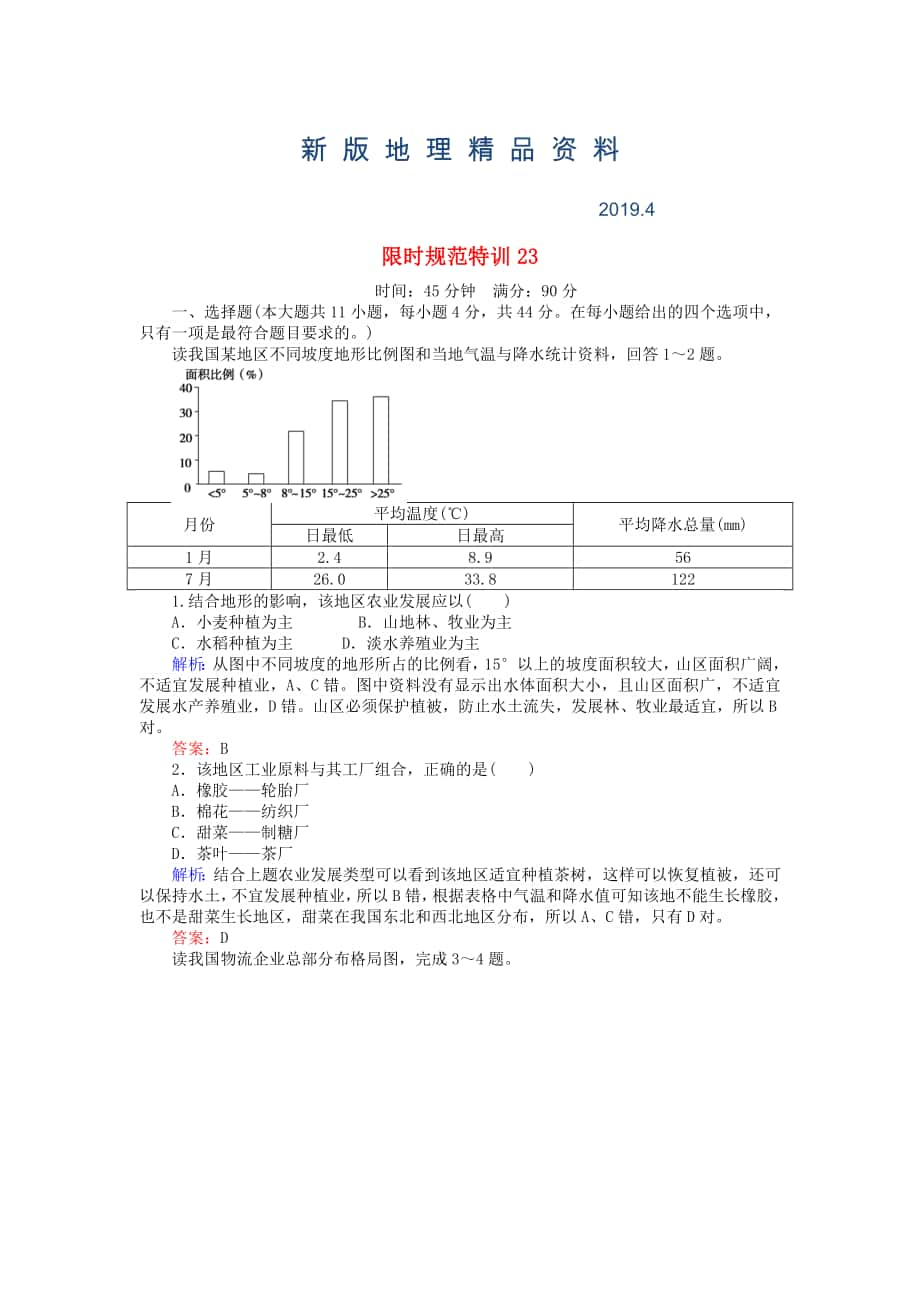 新版高考地理總復(fù)習(xí) 限時(shí)規(guī)范特訓(xùn)：23_第1頁(yè)