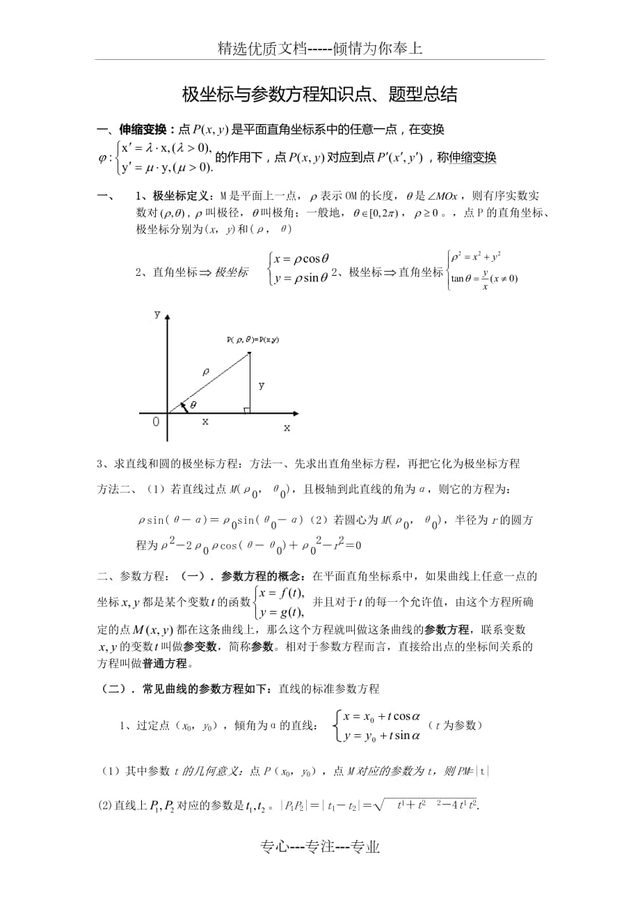 极坐标与参数方程知识点、题型总结_第1页