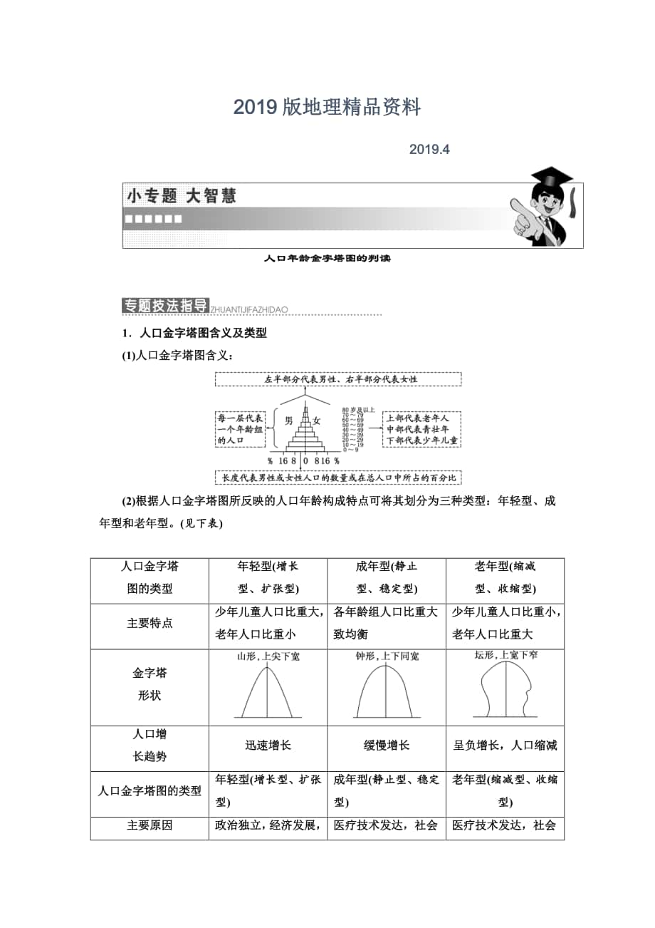 高中地理三維設(shè)計中圖版必修二教學(xué)案：第一章 小專題 大智慧 人口年齡金字塔圖的判讀 Word版含答案_第1頁