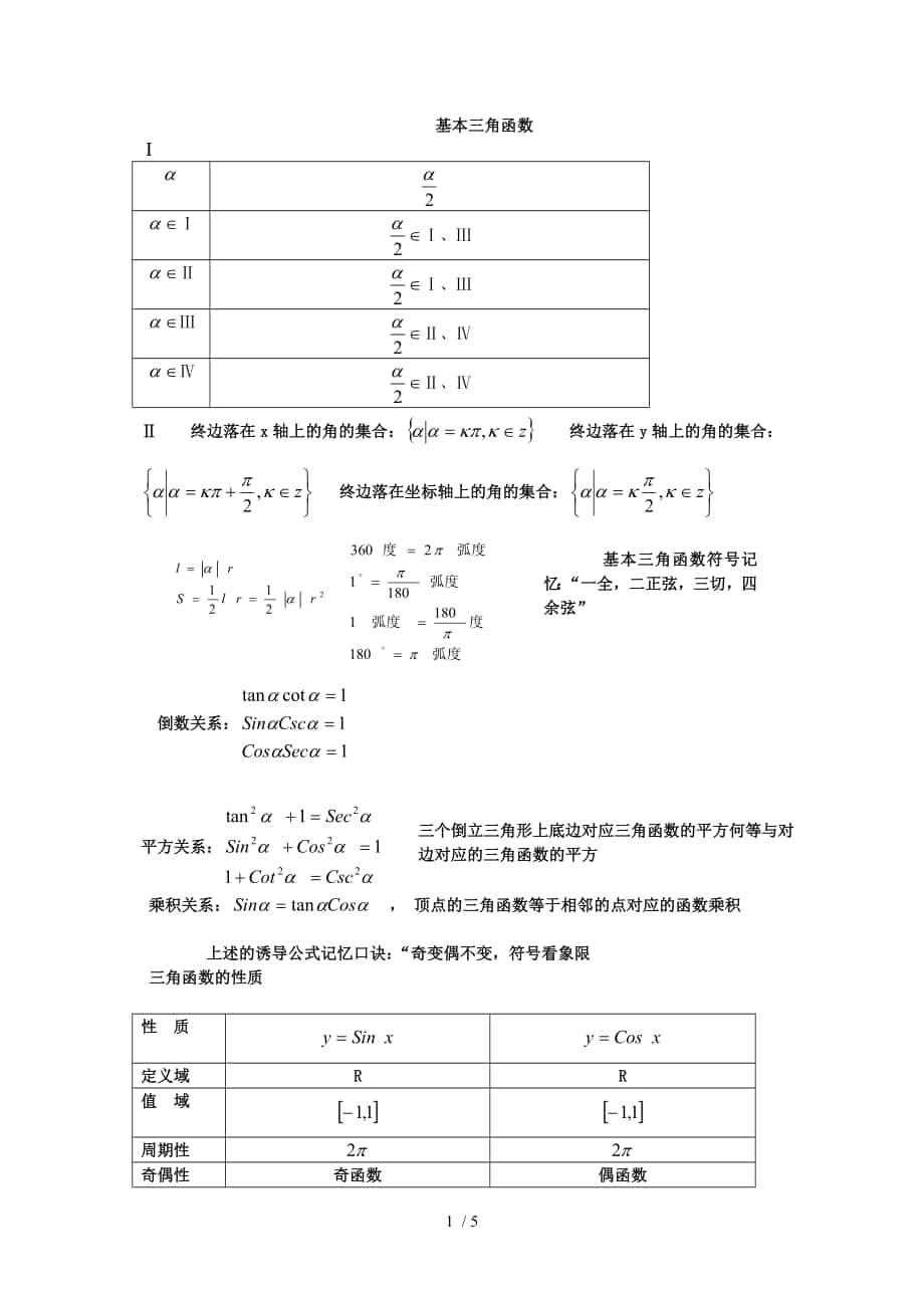 高中数学必修四公式大全_第1页