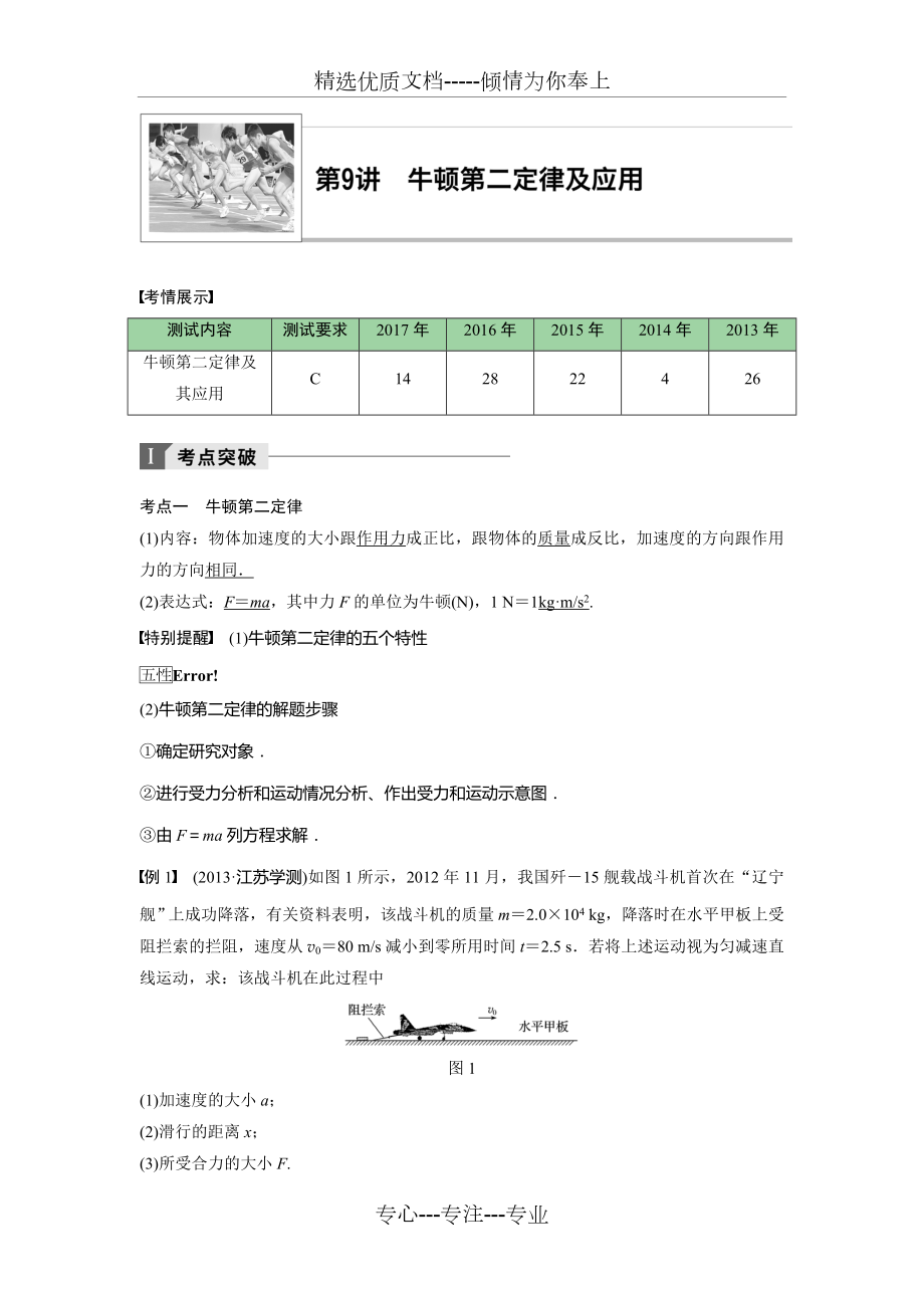 2018年江苏小高考物理《学业水平测试》讲练稿(考点突破-真题演练-强化训练)第9讲-牛顿第二定律及其应用_第1页