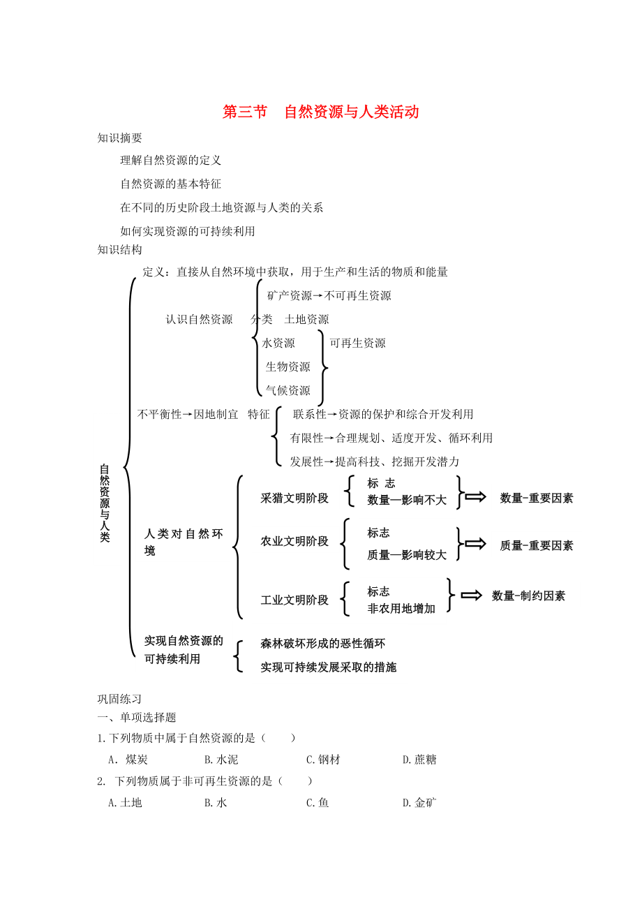 鶴崗一中高中地理 第四章 第三節(jié) 自然資源與人類活動(dòng)學(xué)案 湘教版必修1_第1頁(yè)