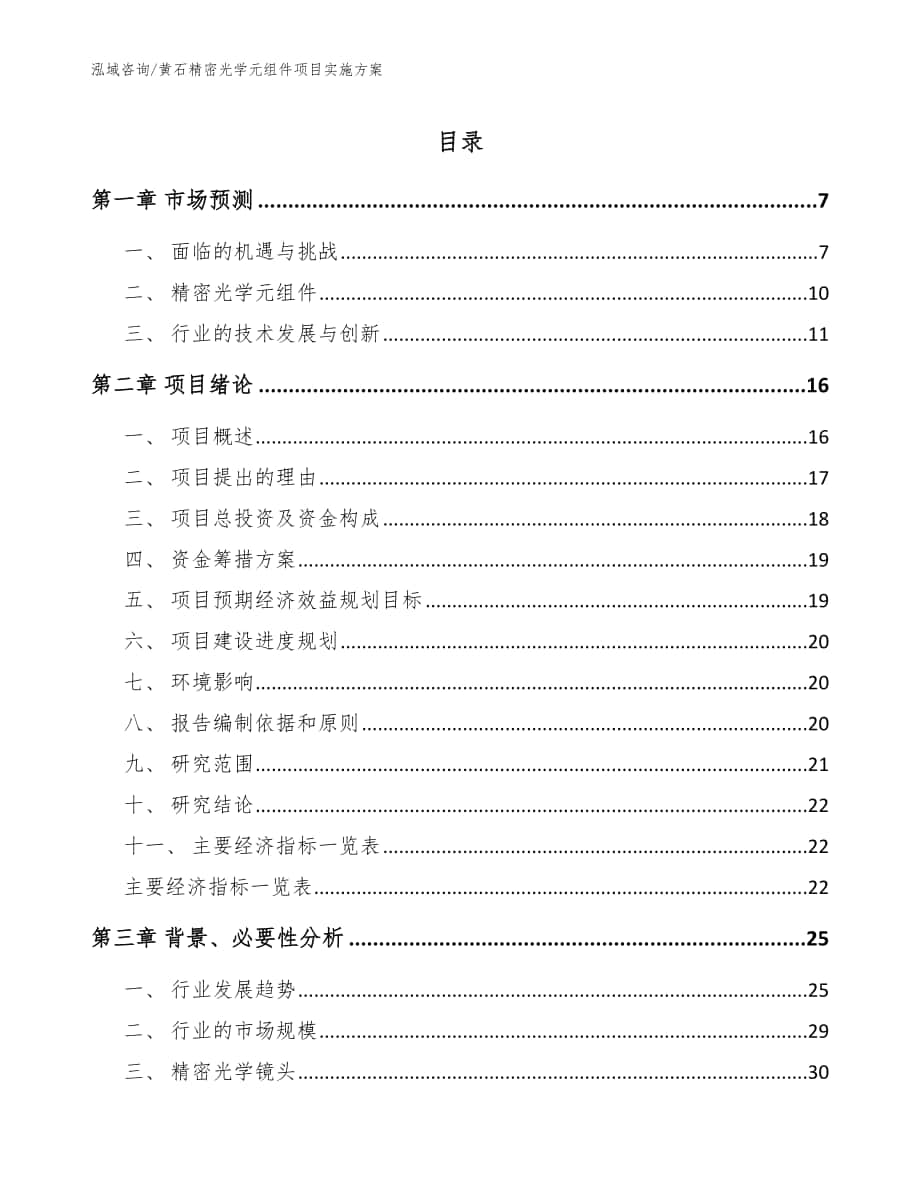 黄石精密光学元组件项目实施方案（参考模板）_第1页