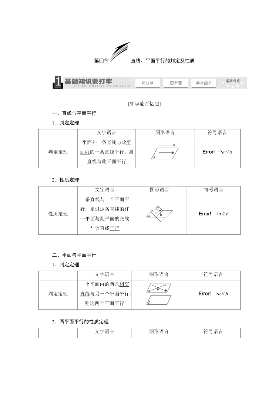 高考数学 一轮复习：直线、平面平行的判定及性质教学案含解析_第1页