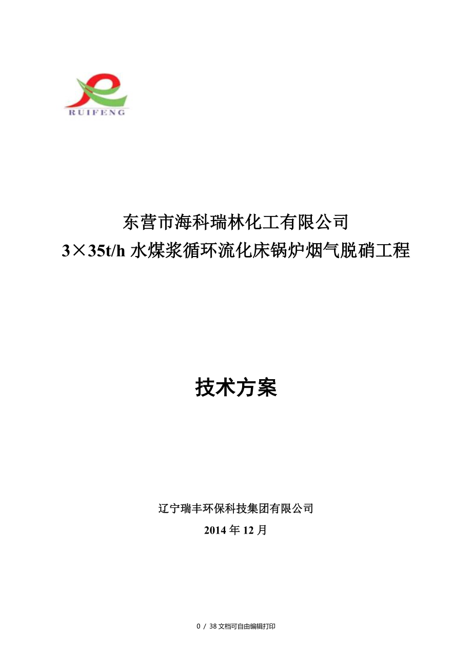 山东海科瑞林水煤浆锅炉脱销技术方案_第1页