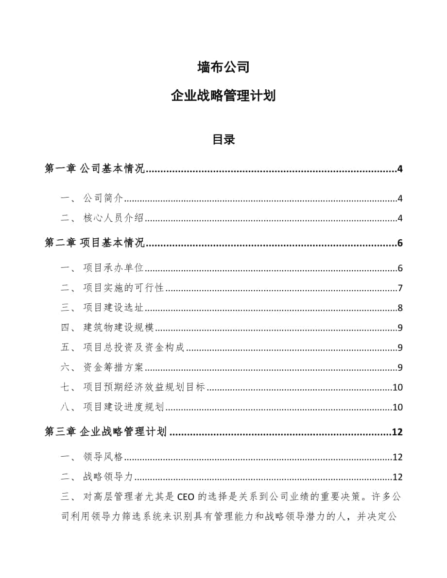 墙布公司企业战略管理计划_第1页