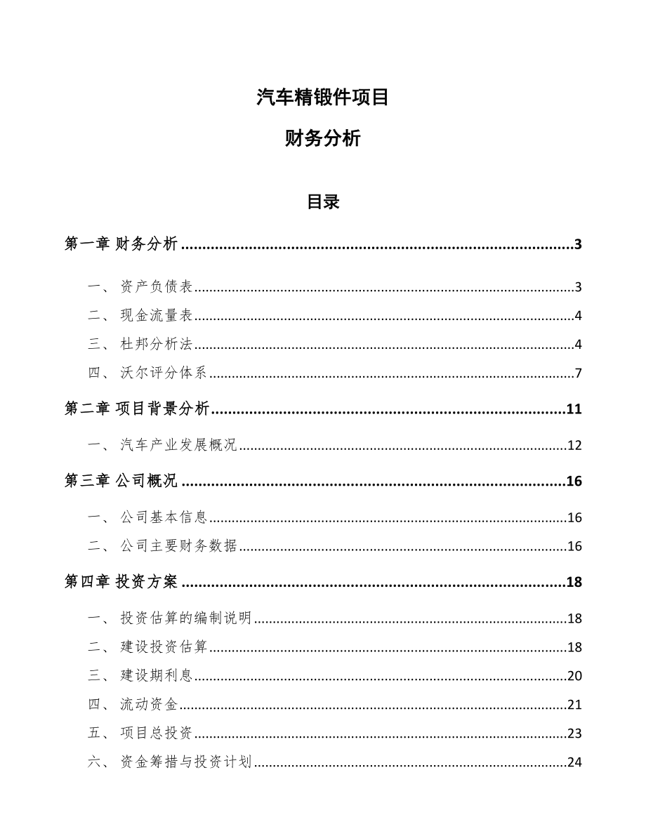 汽车精锻件项目财务分析_范文_第1页