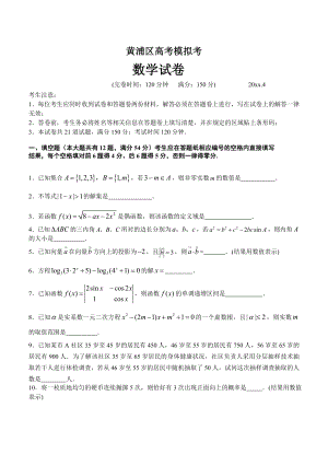 上海市黄浦区高三下学期等级考调研二模数学试卷含答案