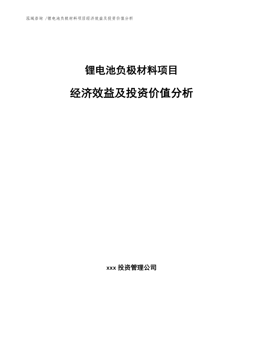 锂电池负极材料项目经济效益及投资价值分析（模板）_第1页