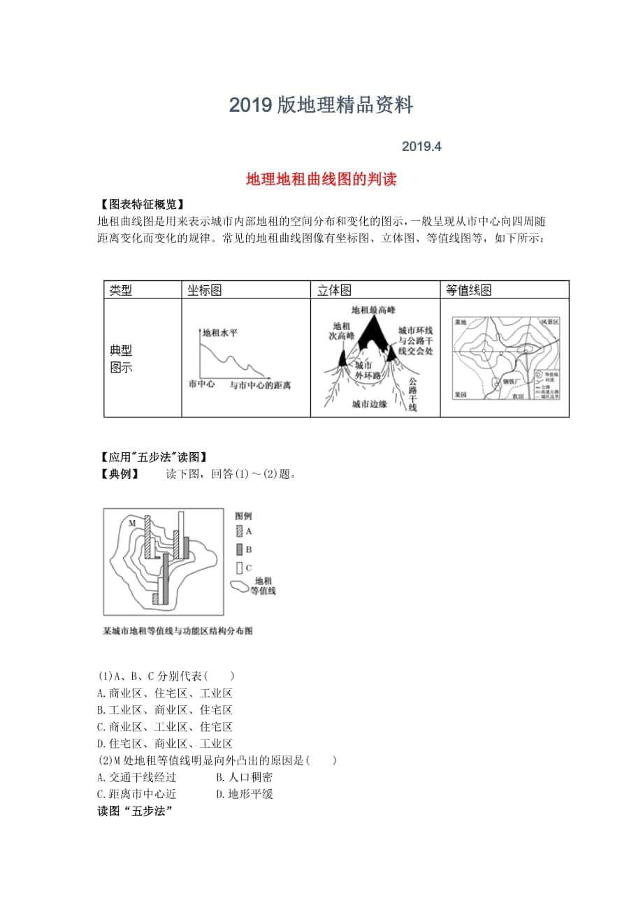 高考地理 必看冲刺提分之地理读图专题 地租曲线图的判读素材_第1页